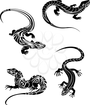 Fast lizards in black color and tribal style for tattoo design
