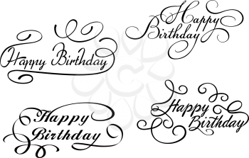 Happy birthday calligraphic embellishments set for holiday design