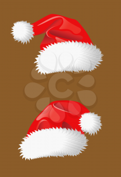 Red christmas hats of Santa Claus for holiday design