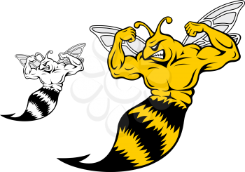 Danger yellow jacket with muscles for mascot design