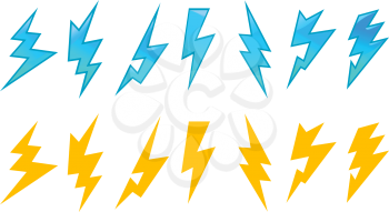 Set of lightning icons and symbols isolated on white background