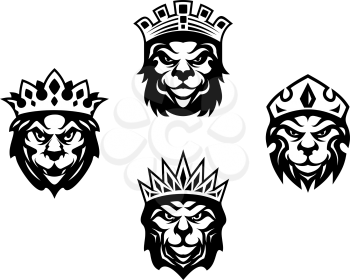 Majestic lions with crowns for heraldry design
