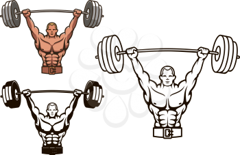 Bodybuilder with barbell for sports mascot or health concept design