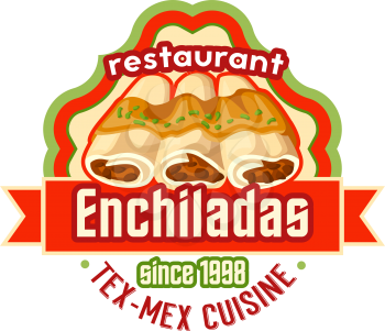 Mexican enchilada or burrito icon for Mexico cuisine fast food restaurant or fastfood bistro menu template. Vector design of Mexican tortilla sandwich snack with chili pepper