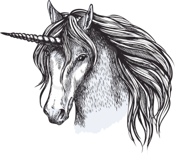Unicorn head sketch icon of fairy tale horse. Vector magic and mystic horse with horn muzzle with waving mane for equine sport or equestrian races and contest exhibition design