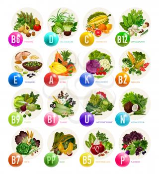 Vitamin rich food and healthy nutrition ingredients. Natural fruits, vegetables and nuts, cereal, beans and mushrooms, organic vegetarian sources for health and prevention of disease