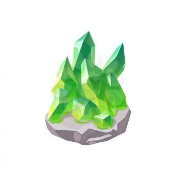 Crystal gem or gemstone and jewel stone, vector isolated icon. Mineral gem diamond or green emerald crystal, jewelry or glass rhinestone rock from geode