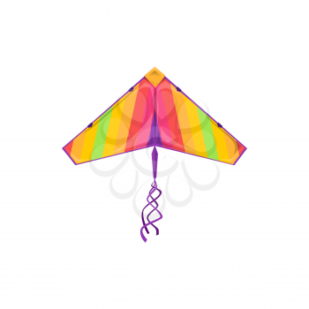 Rainbow color kite symbol of Maghi festival celebration isolated object. Vector kids toy in shape of bird with wings, summer fun. Dragon kite-balloon flying tradition of Makar Sankranti in India