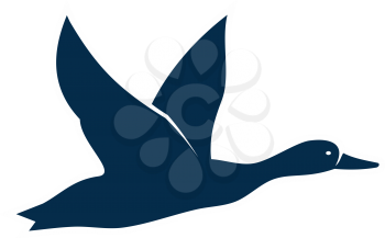 Duck or wild goose isolated flying bird silhouette. Vector fowl in flight, waterfowl duckling