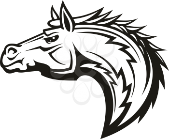 Mustang isolated horse head. Vector racehorse animal, equestrian sport mascot, horsey tattoo profile