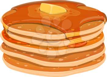 Pancakes with sweet maple syrup isolated. Vector pile of homemade dessert with honey