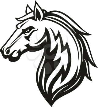 Horse animal icon of tribal tattoo or racing sport mascot. Head of black stallion, wild mustang or racehorse symbol of aggressive horse for breeding farm, riding club emblem or equestrian theme design