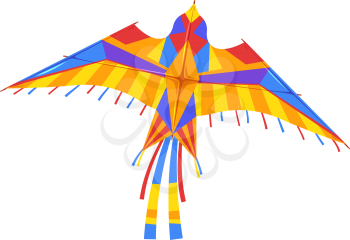 Kites in shape of bird, fish or insects, entertainment and active pastime. Vector toy of paper or fabric, butterfly and dragonfly, ladybug. Flying object, childish game, summer festival, isolated