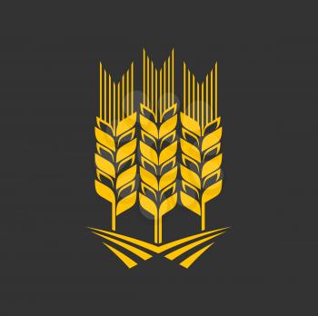 Cereal ear and spike icon. Agriculture company, farm or bakery, seeds shop or store vector emblem, graphic symbol or icon with yellow wheat, rye or barley ear, rice, millet stalk