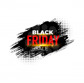Black Friday sale banner, weekend shop offer and promotion discount tag. Black Friday sale vector label for price cut off and limited promo with special discount deal on black halftone background