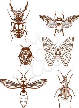 Insects tattoos in tribal style isolated on white background