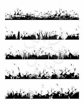 Grungy frame border with paint splatters. Ink blob, splash and spots lines, dirt or mud drops, brush stroke with dripping, smeared black paint stains vector. Divider grunge design element