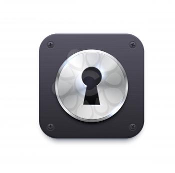 Lock with keyhole app icon. Security and protection application, secret data encryption, computer files and private information password access app user interface icon with metal lock and keyhole