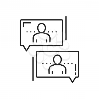 Communication of two people client and support center worker isolated thin line icon. Vector online conversation of coworkers, dialog discussion and contact, partnership, teamwork collaboration