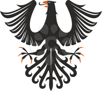 Heraldic eagle isolated bird with open wings. Vector black falcon or hawk with spread feather tail