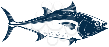 Bluefin tuna, blackfin longtail yellowfin, fishing sport mascot isolated. Vector tuna saltwater fish icon. Tunny, tribe Thunnini, Scombridae mackerel. Large and active predatory schooling fish