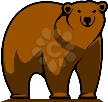 Cartoon illustration of a big brown grizzly or brown bear standing watching the viewer isolated on white