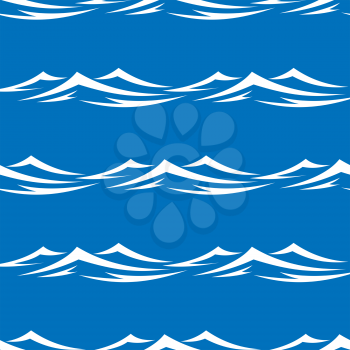 Seamless pattern of pretty white capped waves in a blue ocean or sea, vector illustration in square format