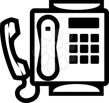 Black and white illustration of a coin operated public payphone with a keypad and handset