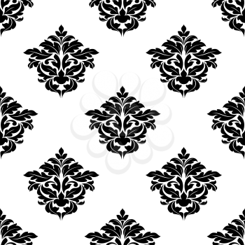 Black and white foliate motif in a seamless pattern suitable for damask style arabesque wallpaper or fabric design