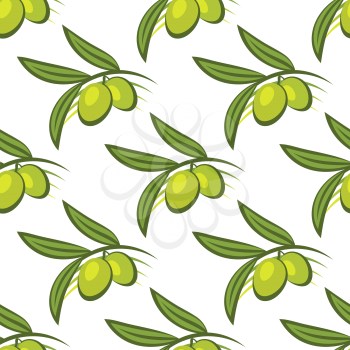 Seamless pattern of healthy fresh green olives on a leafy twig in square format