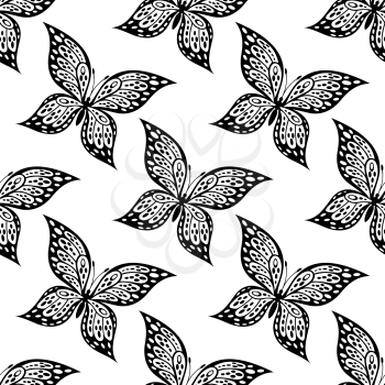 Seamless pattern of  beautiful butterfly with outspread wings in black and white suitable for fabric or wallpaper design