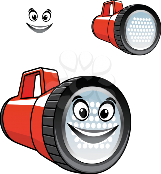 Big red torch or flashlight with a happy smiling face with a second variation with no smile, isolated on white