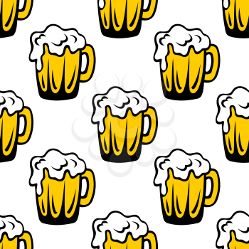 Pint of frothy beer in a glass tankard seamless background pattern with a repeat motif in square format