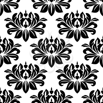 Damask seamless pattern with bold black floral motifs for background design