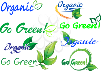 Go Green icons and symbols with text for fresh natural food, environment and ecology design