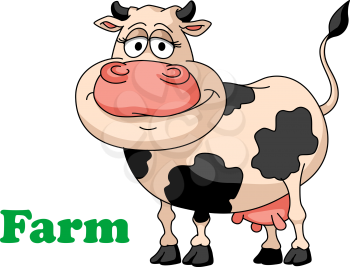 Cartoon farm cow isolated on white background for farming or fresh products design
