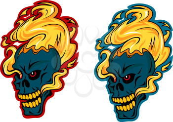 Cartoon skull character with blazing flame. For Halloween, t-shirt  and tattoo design