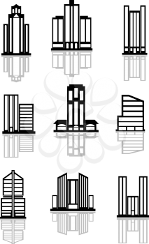 Skyscraper and office building icons isolated on white background for business or architecture design