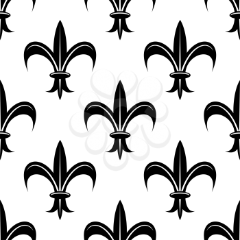 Seamless retro floral fleur-de-lis royal black lily pattern, isolated  on white colored backdrop. For wallpaper, tiles and fabric design