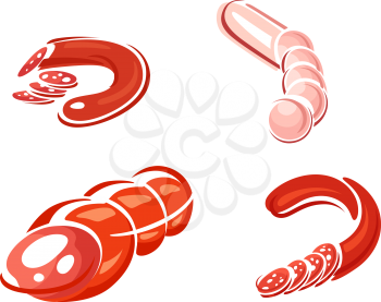 Colored spicy sausage and salami food in sketch style for cooking design elements