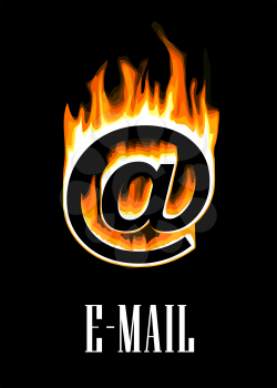 Burning dimensional vector E-mail icon going up in flames on a black background with the text below