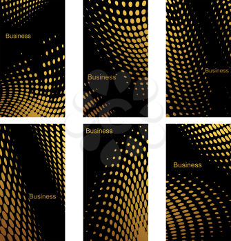 Business cards design template with golden dots on black background