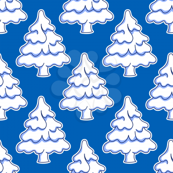 Seamless pattern of snowy Christmas trees on dark blue background for winter season, New Year and Christmas design