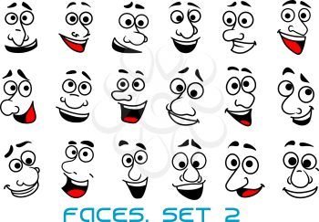 Funny human faces in cartoon style with happy toothy smiles for avatar or comic book design