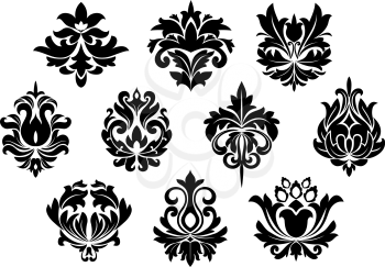 Black floral and arabesque elements in vintage style for embellishment and ornate