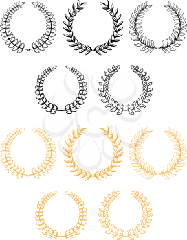 Ccircular laurel wreaths in two color variants suitable for heraldry, awards and classic documents design