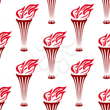 Seamless background pattern of a red flaming torches in a holder in square format for wallpaper, print or fabric design