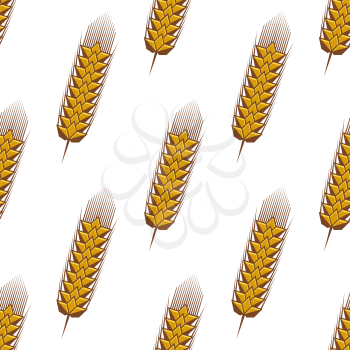 Grain field seamless pattern with stylized golden spikelets of wheat on white background for bakery shop or agriculture design