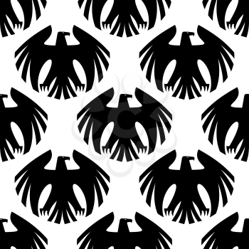 Black and white seamless pattern of eagles with raised wings and turned heads, for any design