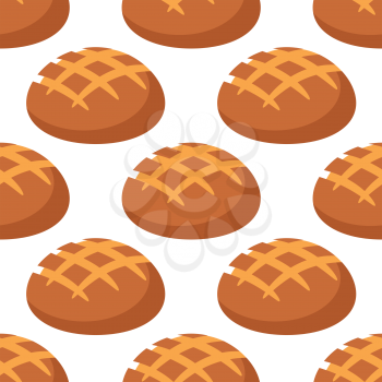 Cripsy wheat bread seamless pattern with fresh baked round bread